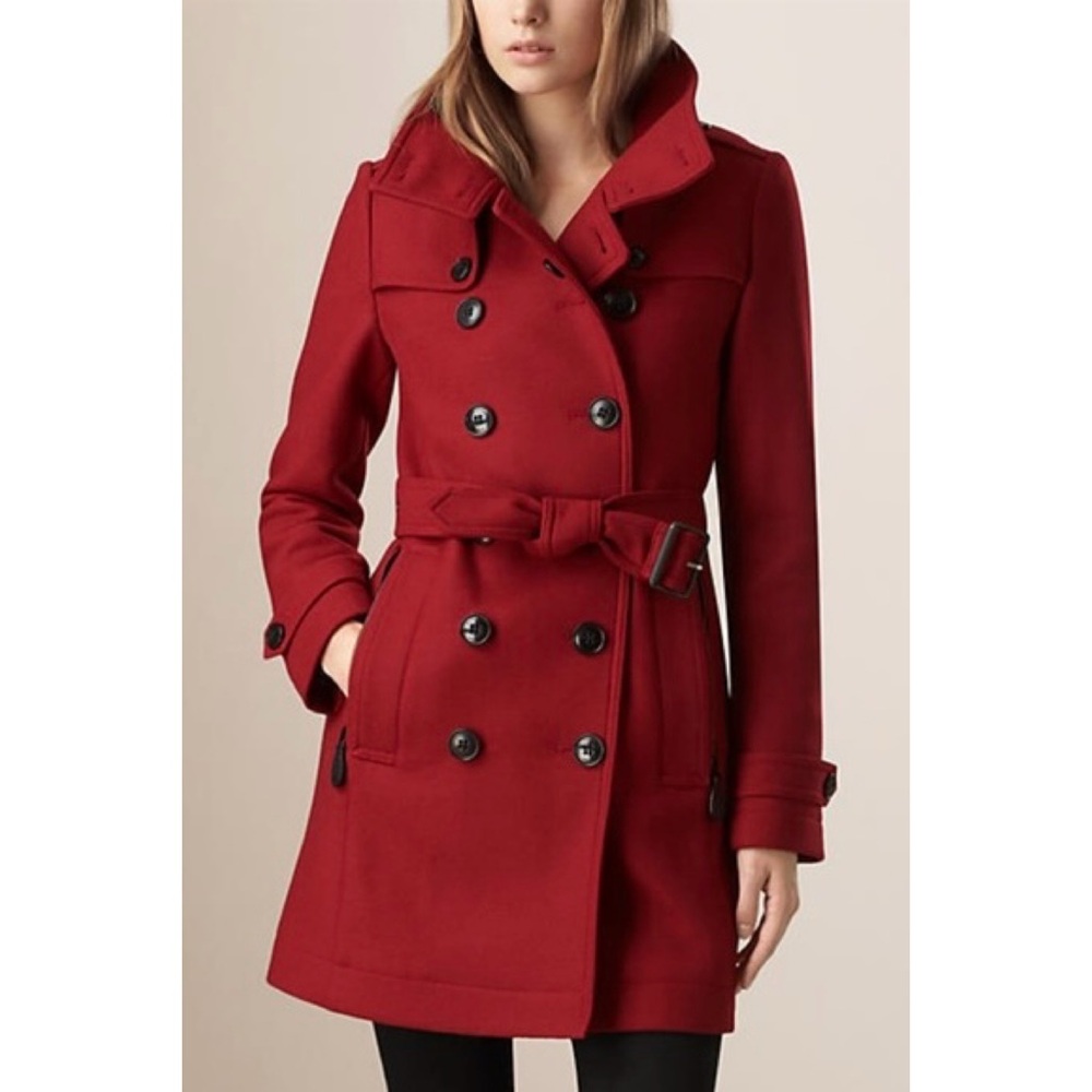 BURBERRY Funnel Neck Wool Cashmere Twill Trench Coat